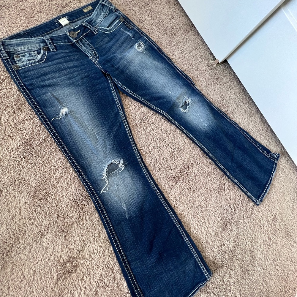 Silver Twisted Distressed Jeans Size 29